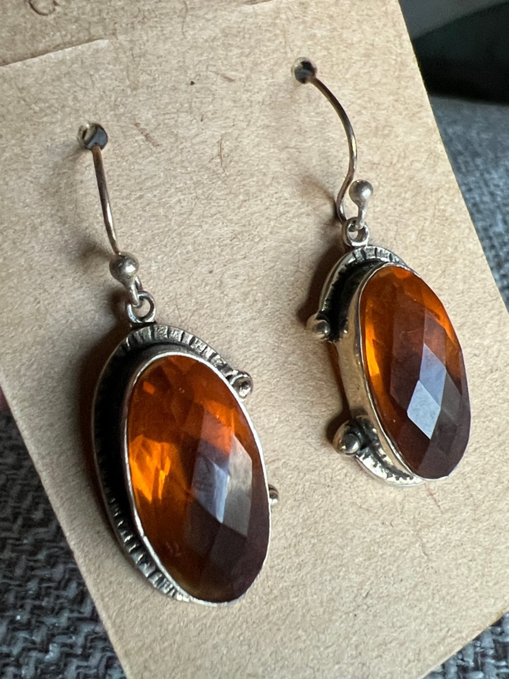Sterling-Style Amber Glass Drop Earrings - Orange Gem Dangle